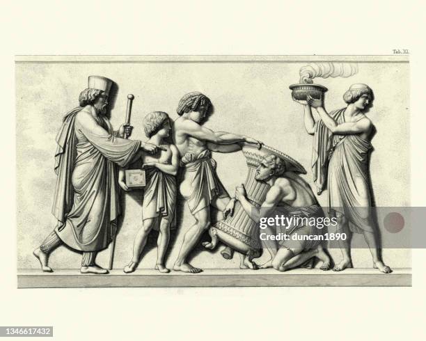 bagophanes , babylonian commander, instructing men and boys from ancient babylon - ancient babylon stock illustrations