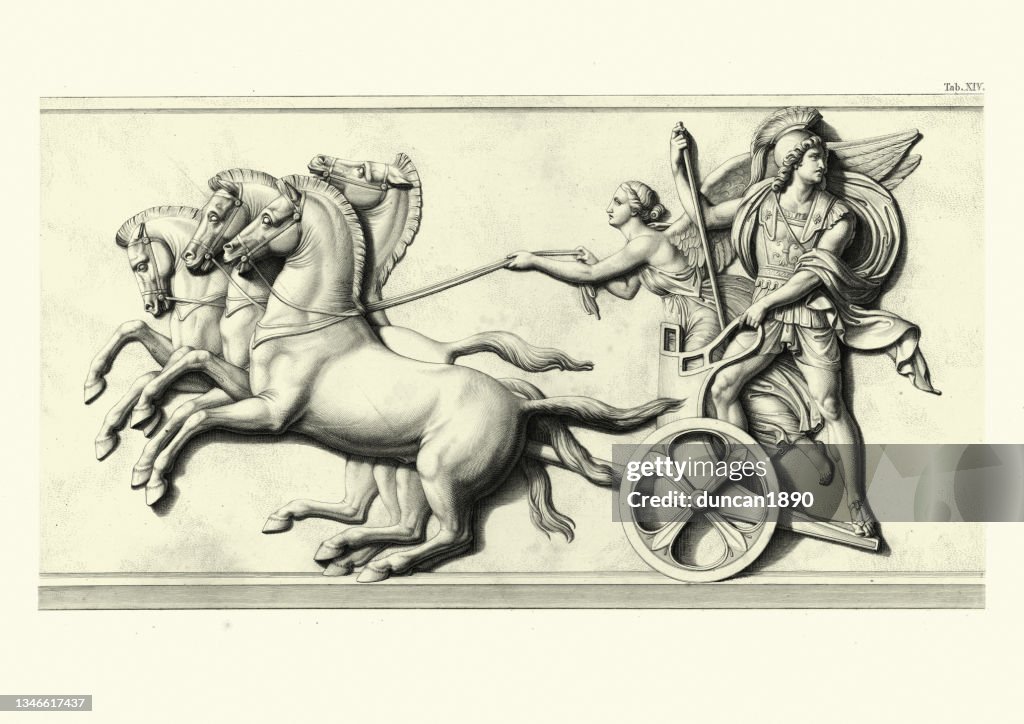 Alexander The Great Riding In Triumphal Chariot Driven By The Winged  Goddess Of Victory High-Res Vector Graphic - Getty Images