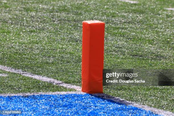 sideline marker on a sports field - touchdown endzone stock pictures, royalty-free photos & images