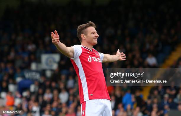 Paul Mullin of Wrexham celebrates after scoring the opening goal during the Vanarama National League match between Stockport County and Wrexham at...