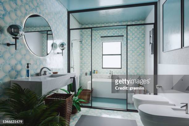 empty bathroom - domestic bathroom stock pictures, royalty-free photos & images
