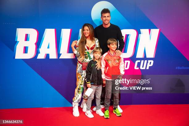 Shakira, Gerard Pique and his sons posing at the balloons world cup on October 14, 2021 in Tarragona, Spain. Based on a series of viral TikTok videos...