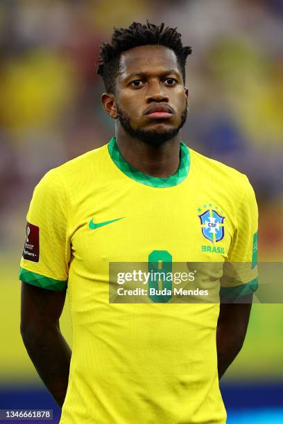 Fred of Brazil looks on prior to a match between Brazil and Uruguay as part of South American Qualifiers for Qatar 2022 at Arena Amazonia on October...