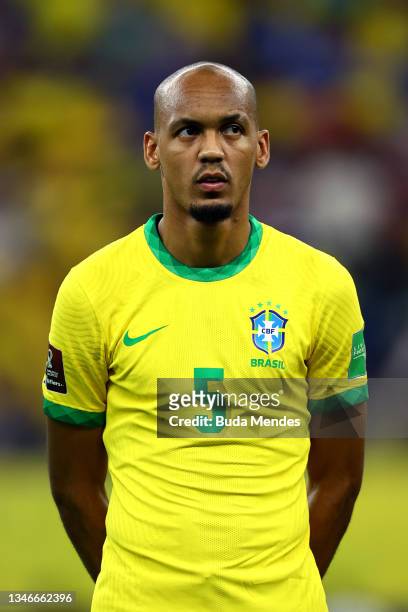 Fabinho of Brazil looks on prior to a match between Brazil and Uruguay as part of South American Qualifiers for Qatar 2022 at Arena Amazonia on...