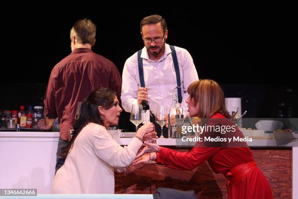 Dalilah Polanco, Ulises de la Torre and Fabiana Perzabal performs on stage during 'Perfectos Desconocidos' Play Second Premiere at Nuevo Teatro...