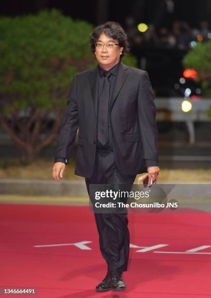 Film director Bong Joon-Ho arrives at the opening ceremony of the 26th Busan International Film Festival at Busan Cinema Center on October 06, 2021...