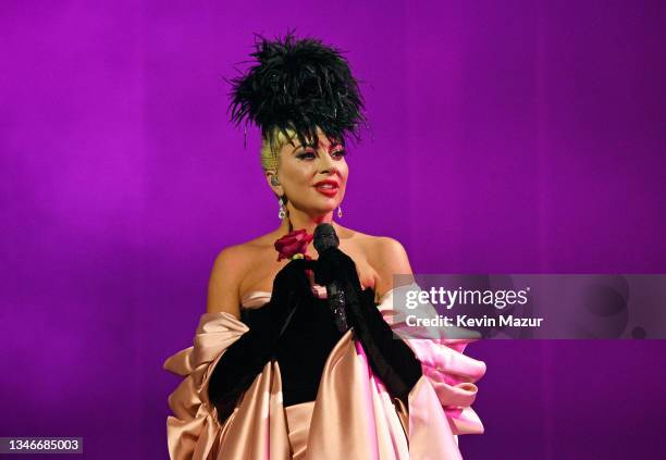 Lady Gaga performs during her 'JAZZ & PIANO' residency at Park MGM on October 14, 2021 in Las Vegas, Nevada.