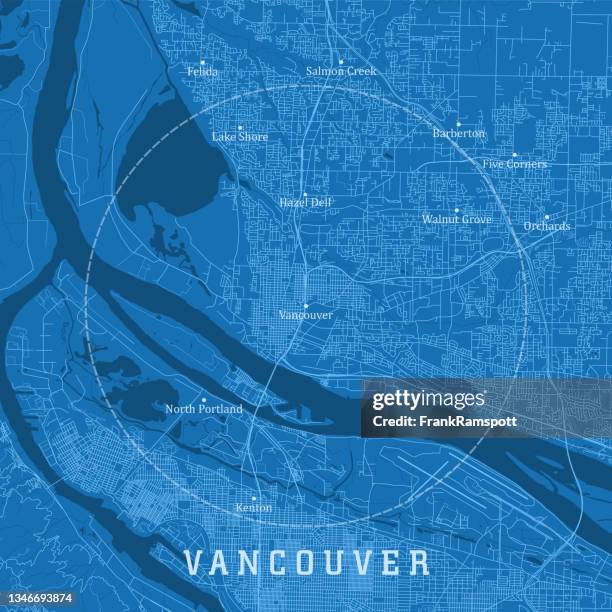 vancouver wa city vector road map blue text - washington state map stock illustrations