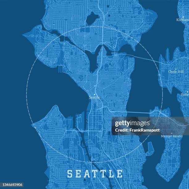 seattle wa city vector road map blue text - puget sound water stock illustrations