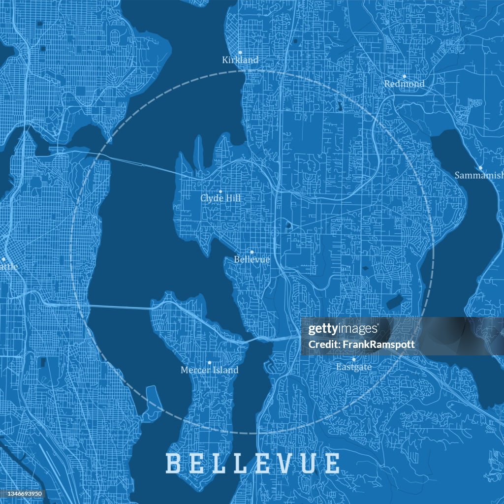 Bellevue WA City Vector Road Map Blue Text