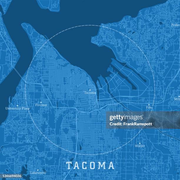 tacoma wa city vector road map blue text - tacoma stock illustrations