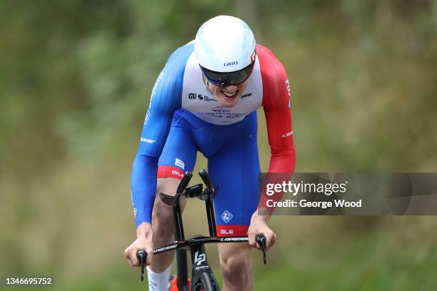 Lewis Askey of GROUPAMA FDJ in the Men's Under 23 Individual time trial during the HSBC UK National Road Championships on October 14, 2021 in...