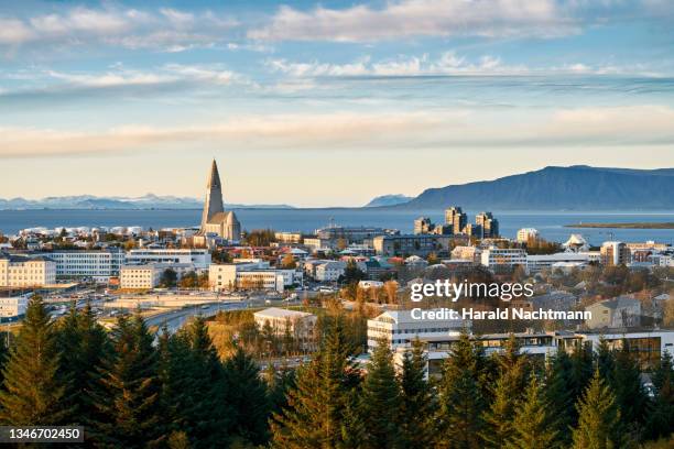 cityscape with coastline, reykjavik, capital region, iceland - reikiavik fotografías e imágenes de stock