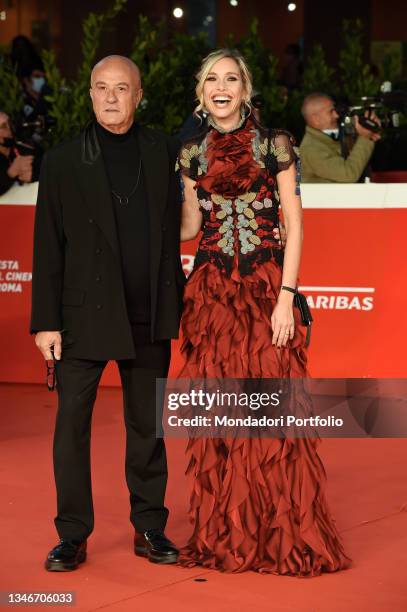 The president of the Gattinoni maison Stefano Dominella and Italian television presenter and journalist Monica Marangoni at Rome Film Fest 2021. The...