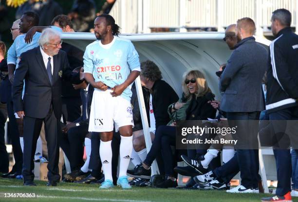 Jacques Vendroux, journalist and founder of Varietes Club de France, Sidney Govou, Brigitte Macron, wife of French President Emmanuel Macron and...