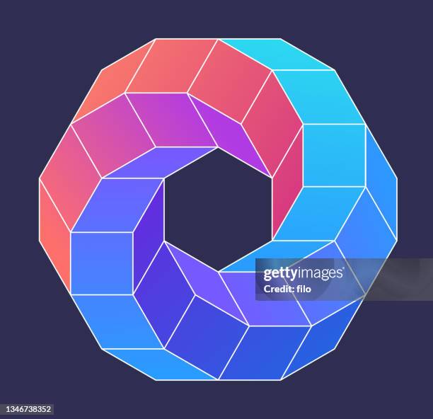spiraling gradient hexagon shape - circle shape stock illustrations