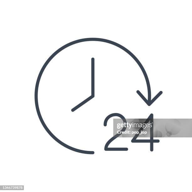 symbol für die linie rund um die uhr. vektor-stock-illustration - 24 hour stock-grafiken, -clipart, -cartoons und -symbole