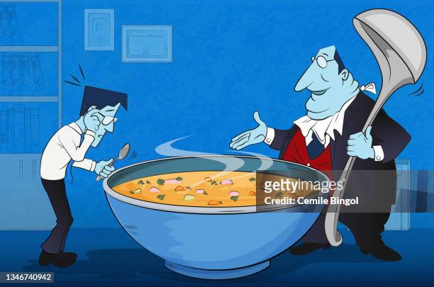 income inequality and low salaries - soup bowl illustration stock illustrations