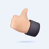 Thumb up 3D icon. Vector like and love icon. Ready like and love button for website and mobile app. Hand like icon.