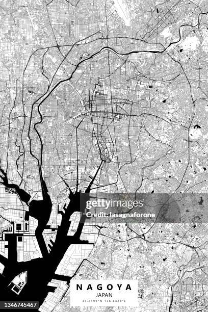 nagoya, japan vector map - aichi prefecture stock illustrations