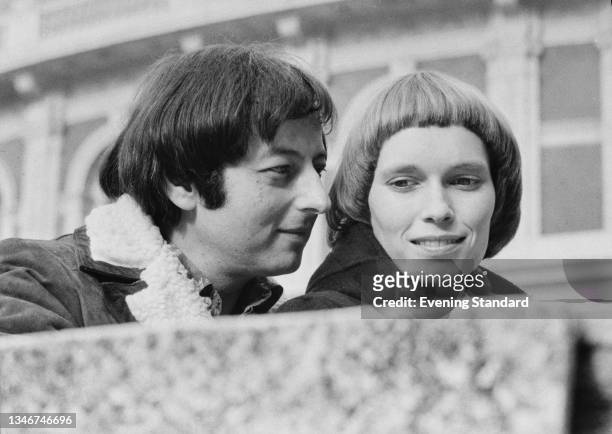American actress Mia Farrow with her husband, pianist and conductor André Previn outside the Royal Albert Hall in London, UK, 8th February 1971....