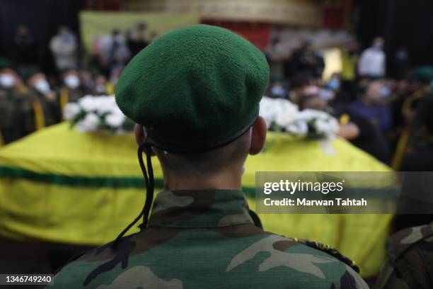 Supporters of Hezbollah mourn people killed in yesterday's clashes on October 15, 2021 in Beirut, Lebanon. On October 14th protests by the Hezbollah...