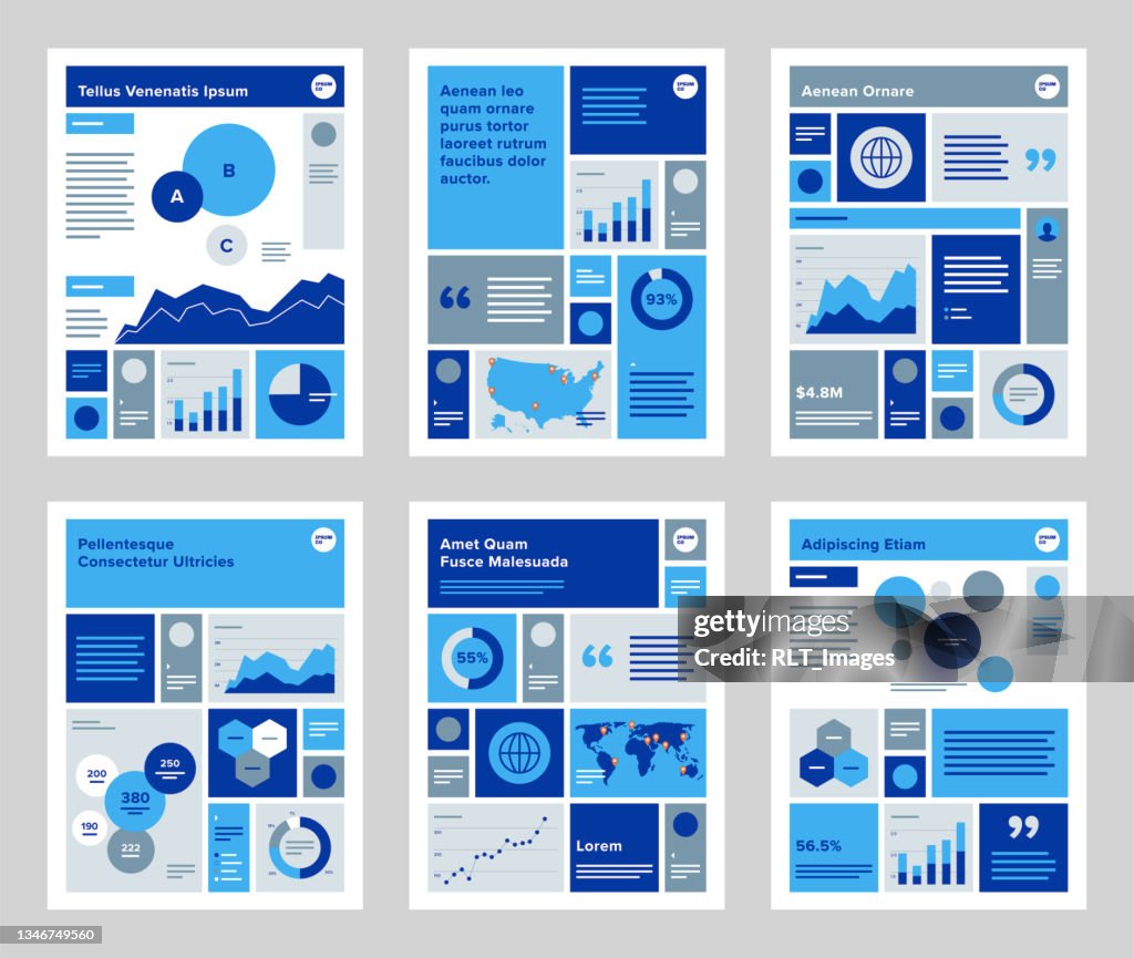 Modern infographic data sheet design template — modular grid page layout set