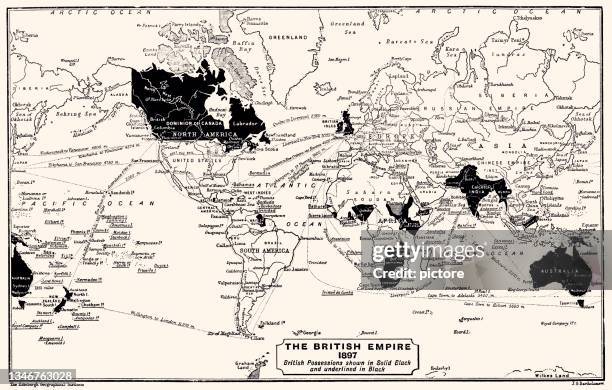 the british empire 1897   (high resolution with great detail) - map archival stock illustrations