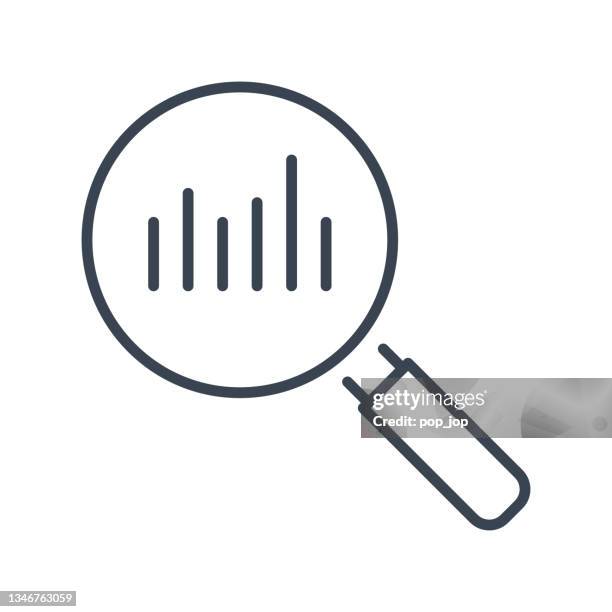 magnifying glass and chart. data analytics - line icon. vector stock illustration - mining technology screen stock illustrations