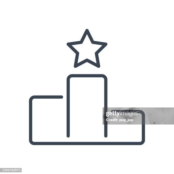 star and pedestal. data analytics - line icon. vector stock illustration - pedestal stock illustrations
