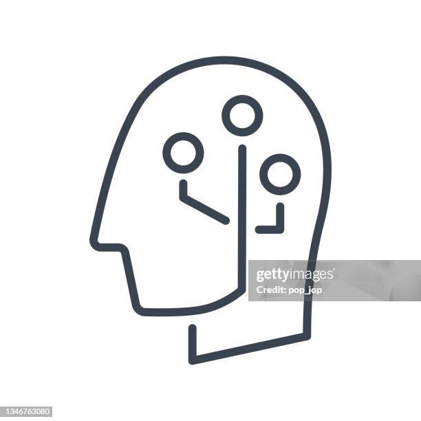 human head. data analytics - line icon. vector stock illustration - looking at multiple monitors stock illustrations