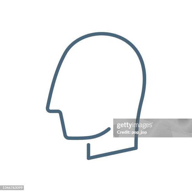 human head. data analytics - line icon. vector stock illustration - looking at multiple monitors stock illustrations