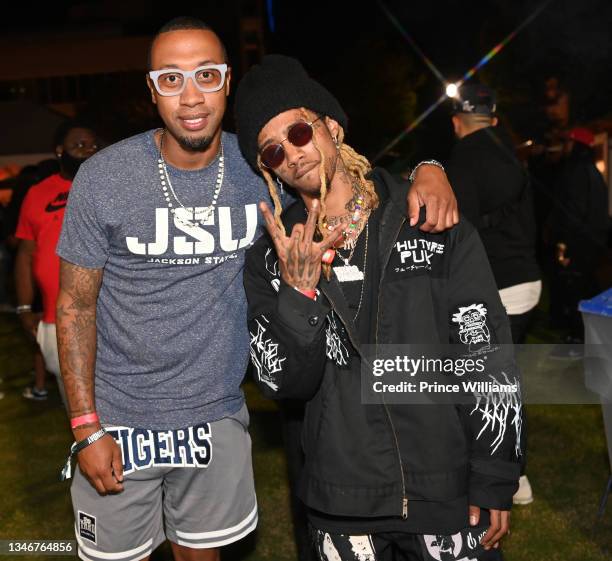 Cortez Bryant and Lil Twist backstage during day 2 of 2021 ONE Musicfest at Centennial Olympic Park on October 10, 2021 in Atlanta, Georgia.