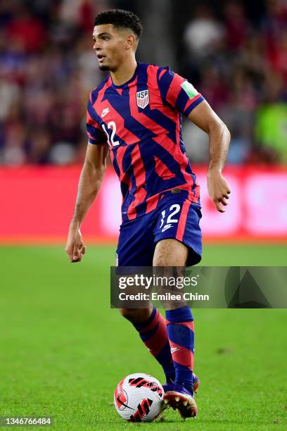 Miles Robinson of the United States controls the ball during the second half of a 2022 World Cup Qualifying match against Costa Rica at Lower.com...