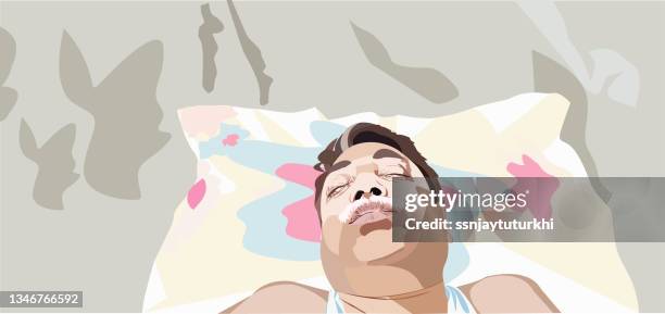 a man sleep on the floor , - high angle portrait stock illustrations