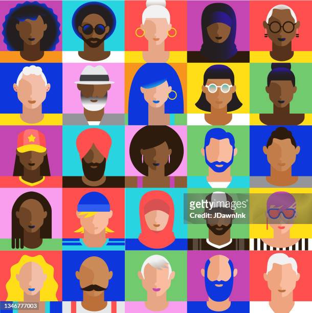 set of abstract diverse adult people avatar icons in modern vibrant flat colors - obscured face 幅插畫檔、美工圖案、卡通及圖標
