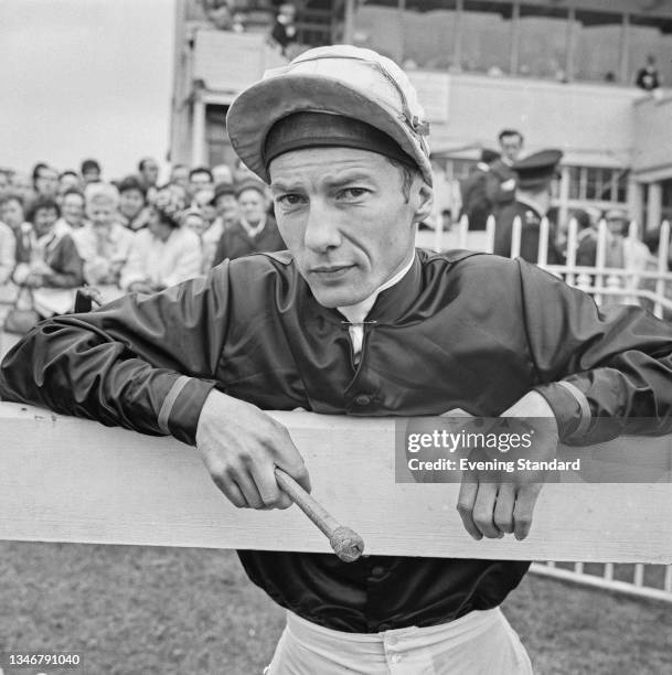 English jockey Lester Piggott at Ascot Racecourse in Berkshire for Royal Ascot, UK, 15th June 1964.