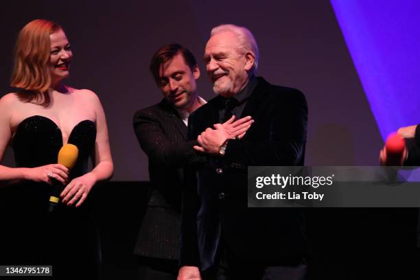 Sarah Snook, Kieran Culkin and Brian Cox attend the "Succession" European Premiere during the 65th BFI London Film Festival at The Royal Festival...