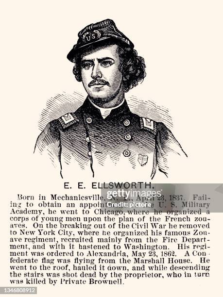 illustrazioni stock, clip art, cartoni animati e icone di tendenza di elmer ephraim ellsworth : il primo ufficiale dell'unione a morire nella guerra americana.  (alta risoluzione con grande dettaglio) - berretto da uniforme