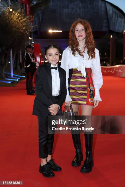 Carlotta De Leonardis and Sofia Fiore attend the red carpet of the movie "L'Arminuta" during the 16th Rome Film Fest 2021 on October 15, 2021 in...