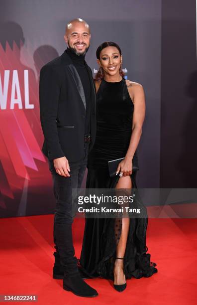 Darren Randolph and Alexandra Burke attend the "King Richard" UK Premiere during the 65th BFI London Film Festival at The Royal Festival Hall on...