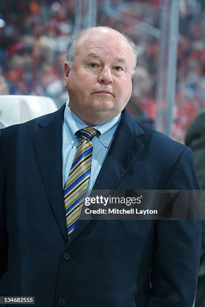 Head coach Bruce Boudreau of the Washington Capitals looks on during a NHL hockey game against the Winnipeg Jets on November 23, 2011 at the Verizon...