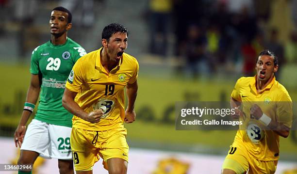 Juan Olivera and Richard Porta of Al Wasl react during the Etisalat League match between Al Wasl and Al Shabab at Zabeel Stadium on December 03, 2011...