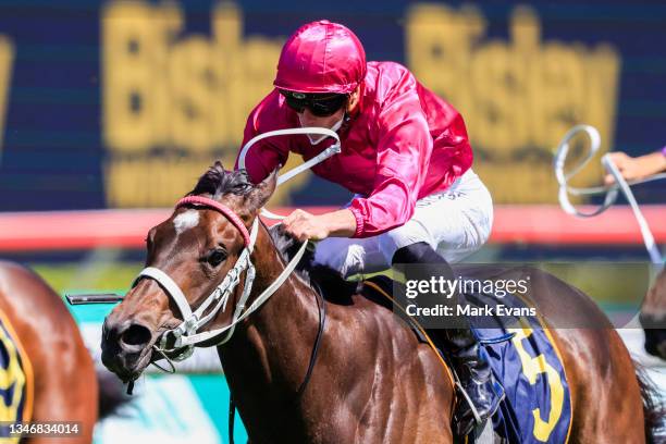 James McDonald on Fangirl wins race 4 the Bisley Workwear Reginald Allen Quality during Everest Day at Royal Randwick Racecourse on October 16, 2021...
