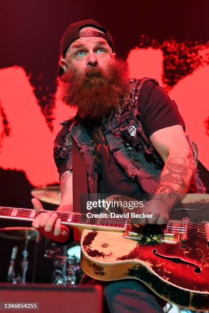 Tim Armstrong of Rancid performs during the Boston To Berkeley II tour at The Theater at Virgin Hotels Las Vegas on October 15, 2021 in Las Vegas,...