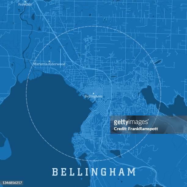 stockillustraties, clipart, cartoons en iconen met bellingham wa city vector road map blue text - bellingham