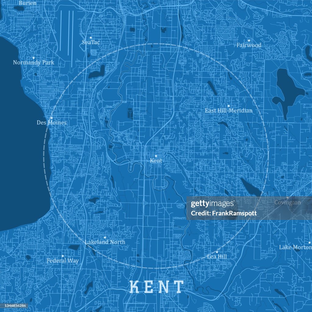 Kent WA City Vector Road Map Blue Text