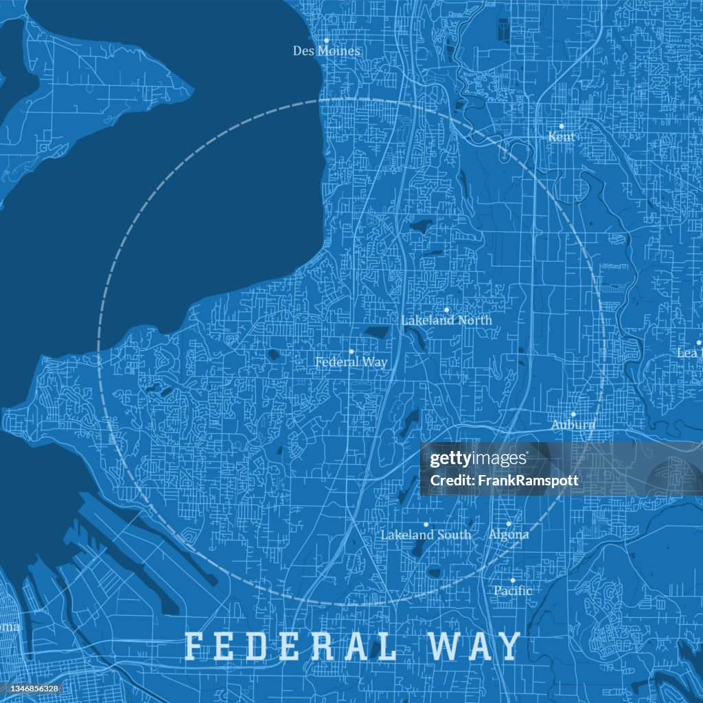 Federal Way WA City Vector Road Map Blue Text