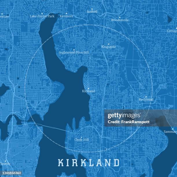 kirkland wa city vector straßenkarte blauer text - redmond stock-grafiken, -clipart, -cartoons und -symbole