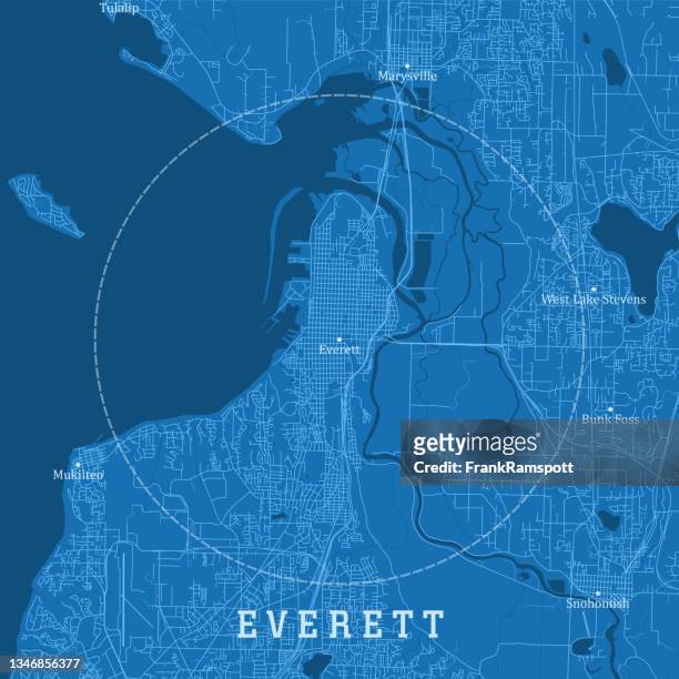 everett wa city vector road map blue text - washington state county map stock illustrations